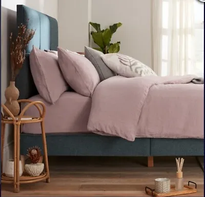 100% Linen King Duvet Cover Set 2 Pillowcases Bedding Dusty Pink Rose IKEA DYTAG • £84.99