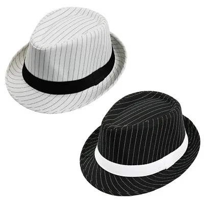 £8.99 • Buy Adults Gangster Hat Pinstripe Trilby 1920 Italian Mobster Fedora Fancy Dress