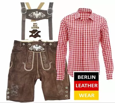 £49.99 • Buy LEDERHOSEN Oktoberfest Outfit  Leather German  Shorts	Kurze Plus Shirt Design 1