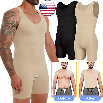 Mens Slimmer Full Body Shaper Tummy Control Underwear High Compression Bodysuit • $7.39