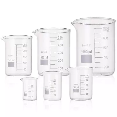 6 Pack Glass Lab Pyrex Beaker Set Measuring Cup 25/50/100/250/500/1000 ML Clear • $20.99
