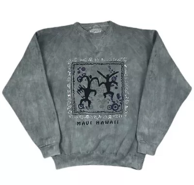 Vintage Blue Grey Acid Wash Maui Hawaii Made In USA Crew Neck Sweater M • £30