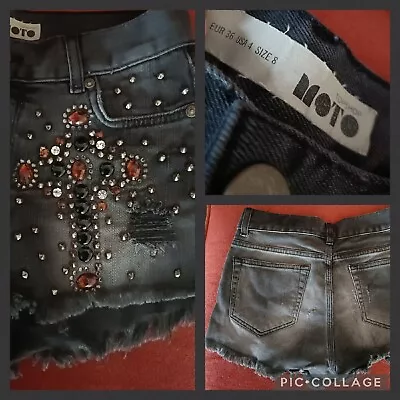 £13.99 • Buy TOPSHOP Moto UK 8 Denim Jean Grey Embellished Hotpants Shorts