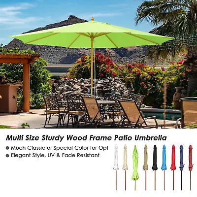 8' 9' 13' Outdoor Patio Wood Umbrella Wooden Pole Market Beach Garden Sun Shade • $79.90