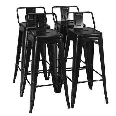 Set Of 4 Metal Bar Stools 30  Bar Height Barstools Industrial W/ Low Back Black • $138.97