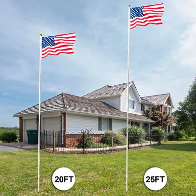 20/25FT Sectional Flag Pole Heavy Duty Aluminum Flagpole Kit Fly 2 Flags Set US • $79.99