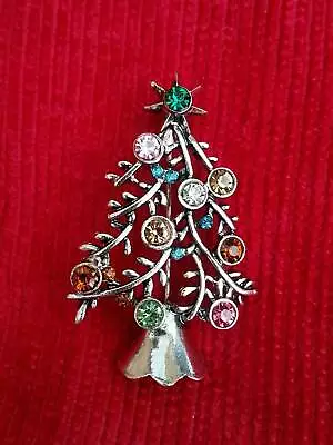 Vintage Look Stunning Diamonte Silver Plated Christmas Tree Brooch Cake Pin Gift • £13.99