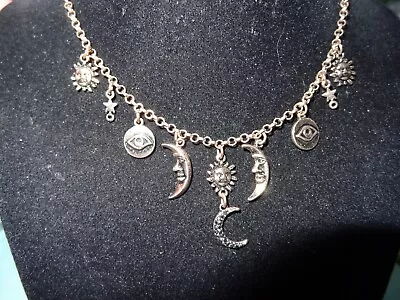 Gold Tone Metal Necklace Choker W/ Celestial Charm's • $2.99