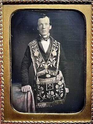 Spectacular 1850 1/4 Plate Daguerreotype -  Man In I.o.o.f.  Apron & Vestments  • $1250