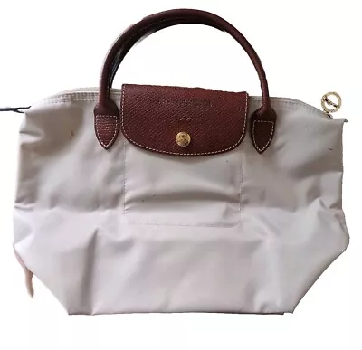 Longchamp Small Le Pliage Bag Beige With Brown Leather Accents • $19.99