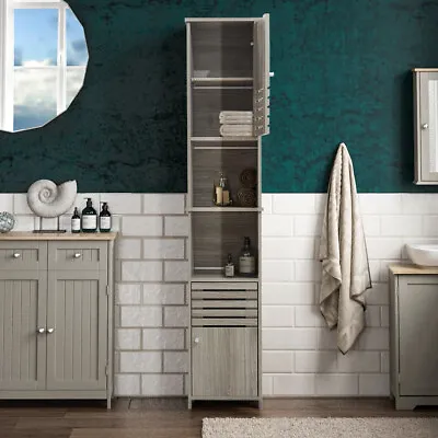 Wooden Tall 2 Door Book Shelves Bathroom Cabinet Storage Slim Narrow Cupboard UK • £79.95