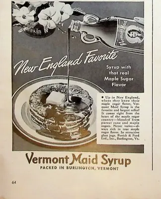 1941 Vermont Maid Syrup Vintage 1940s Print Ad New England Burlington Vermont • $7.99