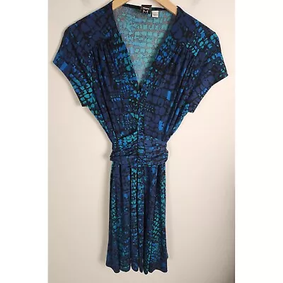 Marc Bouwer Women's Sz. S Blue & Teal Print Short Sleeve Dress • $39.99