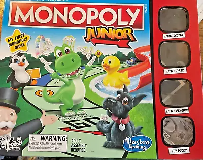 MY FIRST MONOPOLY JUNIOR Board Game 2-4 Players Duckie Dino Dog Penguin! NICE • $10.95