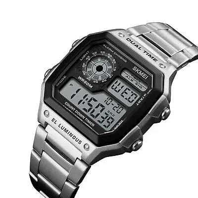 New SKMEI Sport Stainless Steel Men Watch 5ATM Digital Backlight Male Wristwatch • $14.79