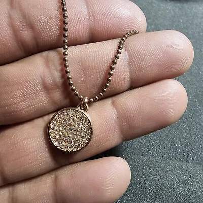 Michael Kors Pave Disk Rose Gold Tone Pendant Necklace 15 Inch Ball Bead Chain • $15.99