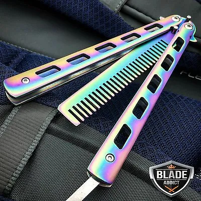 High Quality Rainbow BALISONG METAL BUTTERFLY COMB Trainer Dull Knife Blade NEW • $8.50