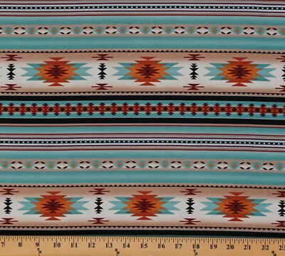 Cotton Southwestern Aztec Turquoise Cotton Fabric Print By The Yard D466.31 • $12.95