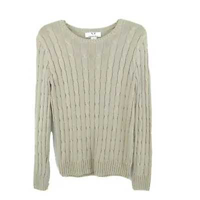Magaschoni Beige Cotton Cable Knit Sweater Womens Size S Long Sleeve Classic • $11.95