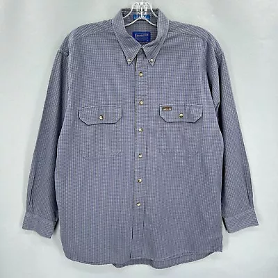 Pendleton Shirt Mens Large Button Up Work Blue Pink Tattersall Check Twill VTG • $23.62