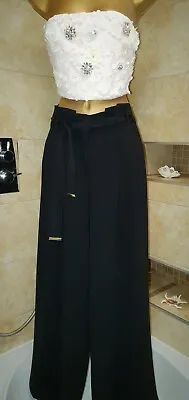 £30 • Buy River Island Paper Bag Trousers Black 10 Wide Palazzo Style Pants High Waisted 