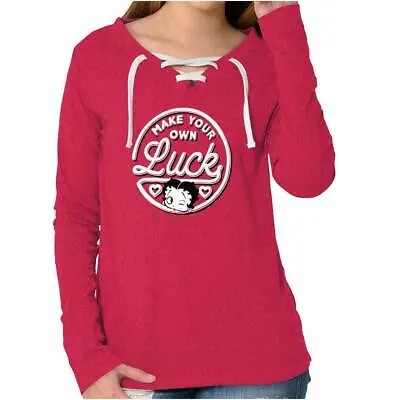 Betty Boop Make Your Own Luck Retro Cartoon Womens Long Sleeve Laceup T Shirt • $21.99