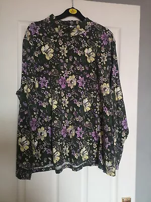 Cotton Traders Size 24 Cotton Green Floral Print High Neck Tunic Top • £0.99