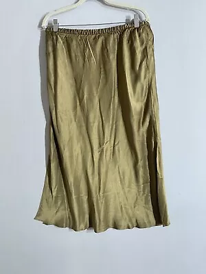 J Crew Skirt Womens L Gold Satin Midi Side Slit Elastic Waist Collection • $29.99