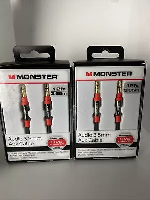 2X Monster 12-FT AUDIO 3.5 MM AUX CABLE Gold Contacts HD Audio Phone Tablet NEW • $21.99