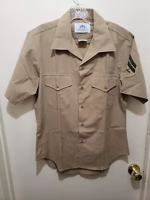 DSCP Marines Shirt Mens Large Tan Button Up Short Sleeve Halloween Costume • $19.88