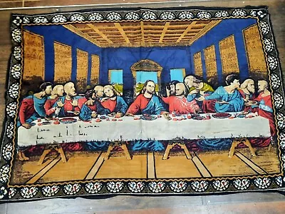 Vintage 38  X 55  Last Supper Jesus Tapestry Wall Hanging Woven Made In Turkey • $19.98