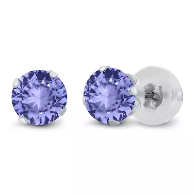 1.00 Ct Round Cut Tanzanite Solid 14K White Gold Stud Earrings 5mm • $92.99