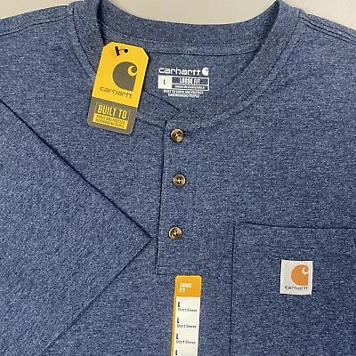 NWT Carhartt Loose Fit Heavyweight S/S Pocket Henley T-Shirt Blue Men's Large • $0.99