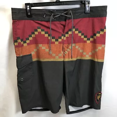 VANS Nathan Florence Board Shorts Mens Sz 32 R Black Maroon Orange VN0003NZBLK • $19.99