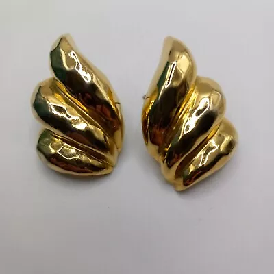 Vintage 80's Runway 10k Gold Plated Hammered Park Lane Chunky Pierced Earrings. • $21.76