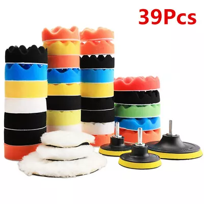 Car Care Waxing Polishing Kit Wool Sponge Buffing Pad W/Drill Adapters Universal • $27.56