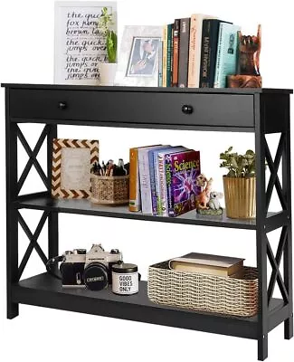 Wood Console Table 3 Tier Narrow Entryway End Sofa Table W/Storage Drawer Black • $58.98