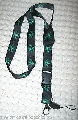 Black With Multiple Green MJ Marijuana Weed Leaves Design 15  Lanyard ID Holder! • $25.68