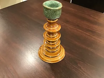 Van Briggle Colorado Pottery Bobbin Candlestick Brown W/ Green Drip Glaze • $24.99