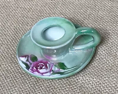 Vtg Lusterware Germany Mini 3 1/2 In L Green Floral Chamberstick Candle Holder • $12