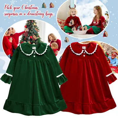 Kids Baby Christmas Pyjamas Xmas Velvet Nightgown Bathrobe Tops Sleepwear Dress. • £14.66