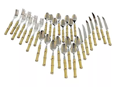 32 Piece Stainless Yellow Bamboo Shaped Flatware Service For 6 Beach Home Decor • $89
