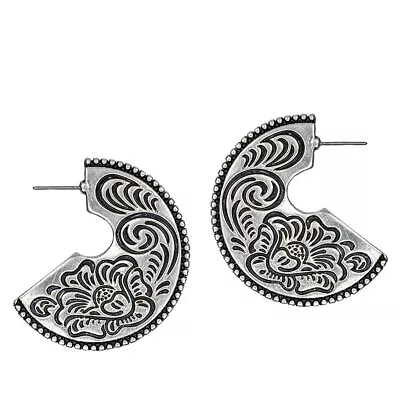 Patricia Nash Flat-Etched Silvertone Hoop Earring • $19.69