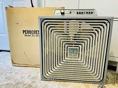 Vintage PENNCREST 9114 Box Fan Art Deco Retro Thermostat Reversible + Box RARE! • $201.82