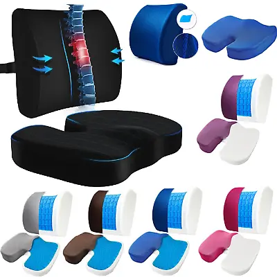 Gel Memory Foam Comfort Seat Cushion + Lumbar Support Pillow Set For Chair Car • $17.90