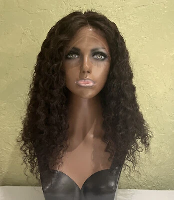 $140 • Buy 360 Lace Frontal 100% Real Human Hair Wig Natural Black Curly  20” Stretched L