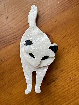 Lea Stein Paris Genuine Vintage Bacchus Standing Cat White With Black Ears/eyes • £60