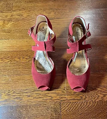 Miss Albright Red Suede Peep Toe Shoes • $60