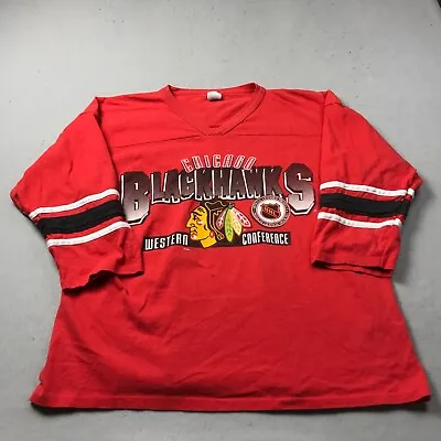 VINTAGE Chicago Blackhawks Shirt Mens XL Red Single Stitch NHL Hockey USA 90s • $12.50