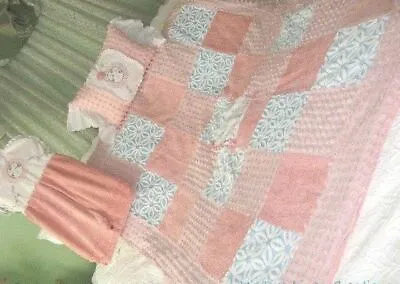 ViNtAgE Linen CHENILLE COMFORTER SET SweeT DreamS  FLOWER BABY Diaper STACKER & • $399.95